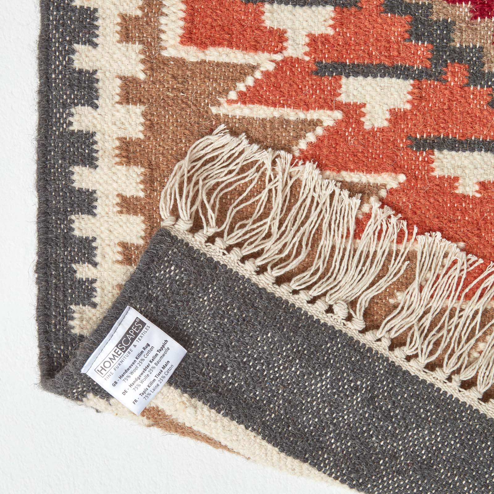 Jaipur Handwoven Brown And Orange Kilim Wool Rug | 200cm | Brown