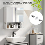 Industrial Bathroom Cabinet With 2 Mirrored Doors Open Shelf | White