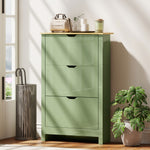 18-shoe Storage Cabinet 6 Shelves 3 Drawers Tabletop High | Green