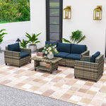 5 Seater Wicker Outdoor Furniture Set For Balcony, Navy Blue