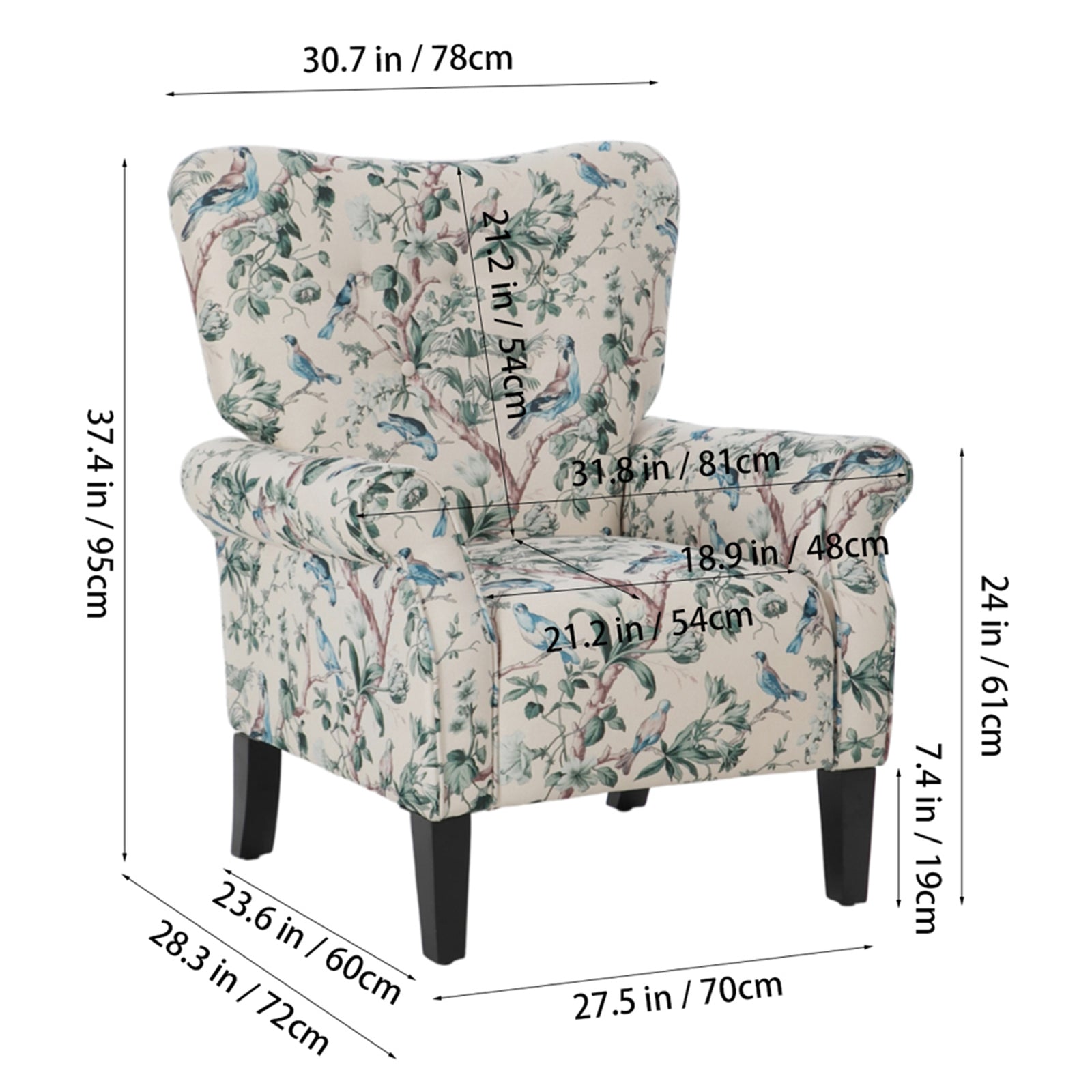 Breeins Pastoral Linen Upholstered Armchair With Wooden Legs