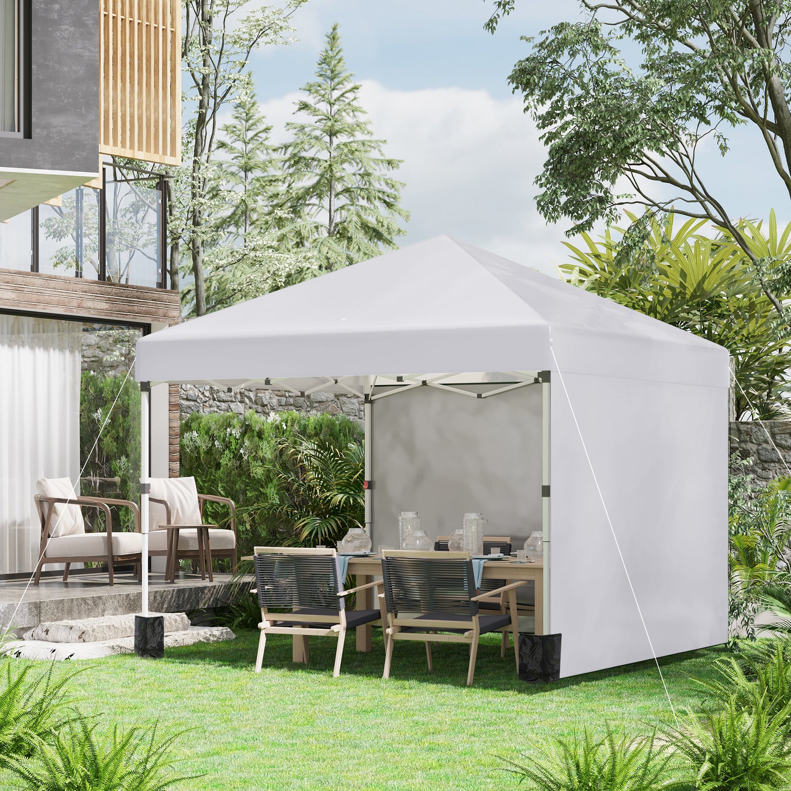 3x3 (m) Pop Up Gazebo Party Tent W/ 2 Sidewalls, Weight Bags | White