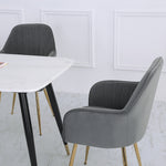 2pcs Modern Velvet Upholstered Dining Chairs With Polished Gold Legs | Dark Grey