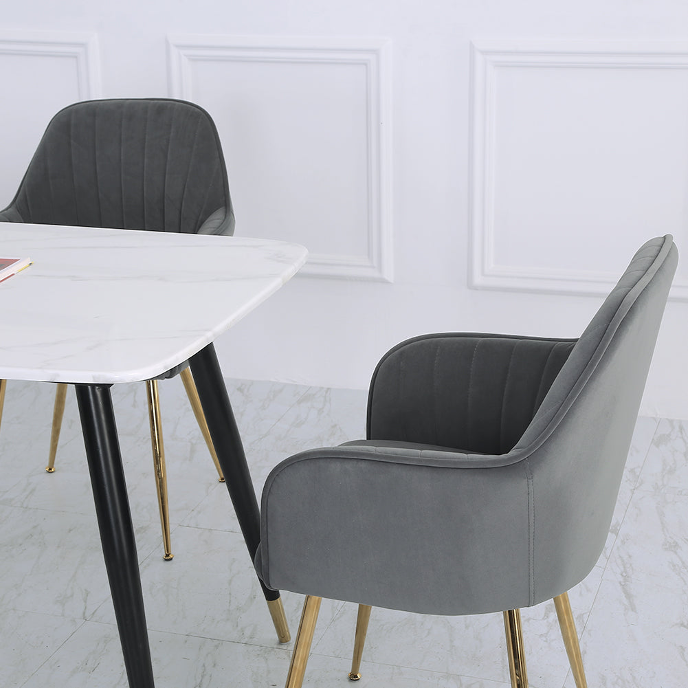 2pcs Modern Velvet Upholstered Dining Chairs With Polished Gold Legs | Dark Grey