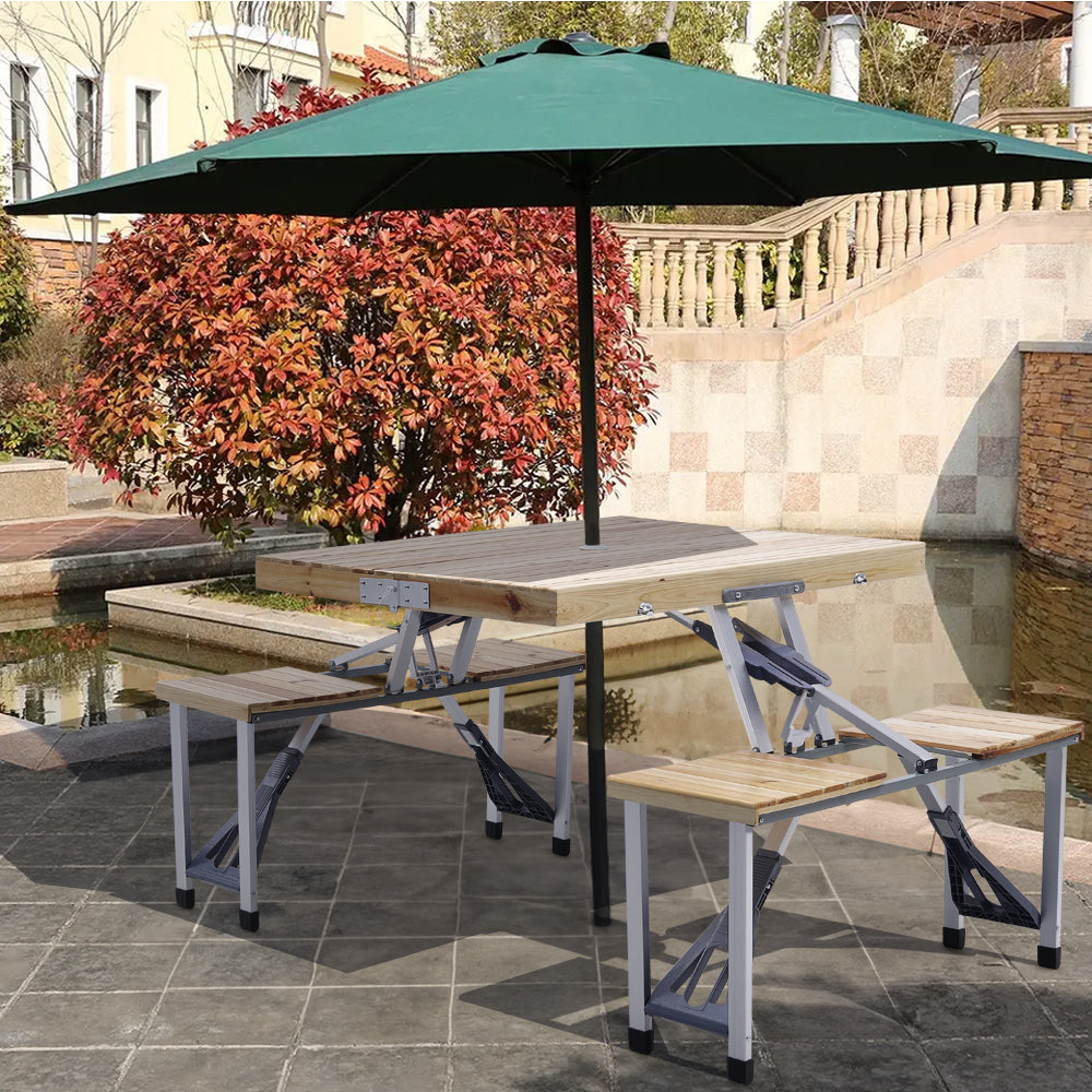 Outdoor Solid Wood Foldable Table Benches Set