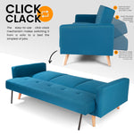 Click-clack Sofa Bed With Ribbed Tufting - 3 Seater | Blue