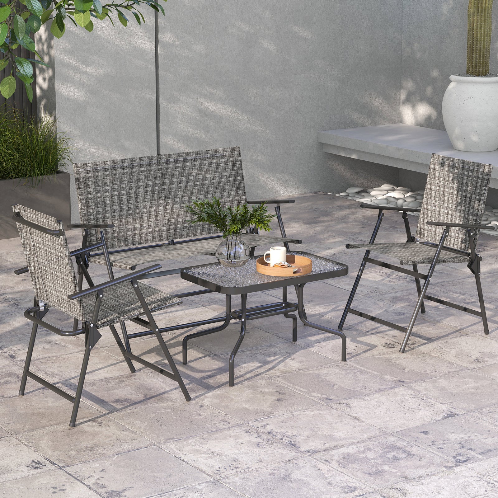 Outdoor 4 Pieces Patio Set, Mesh Fabric | Light Grey