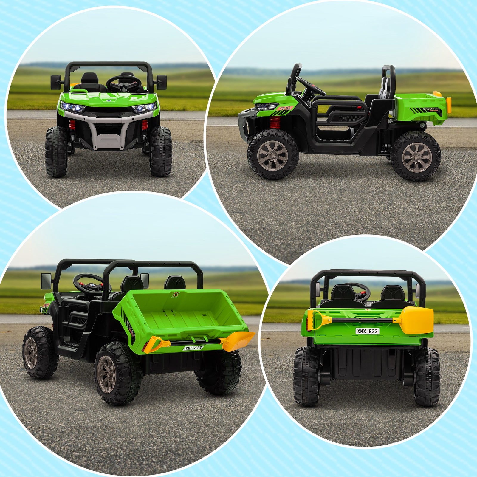12v Two-seater Kids Electric Ride-on Car W/ Electric Bucket | Green