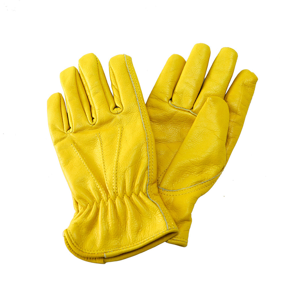 Luxury Leather Gardening Gloves, Fleece-lined & Elasticated Wrist | Small/Medium | Golden Ochre