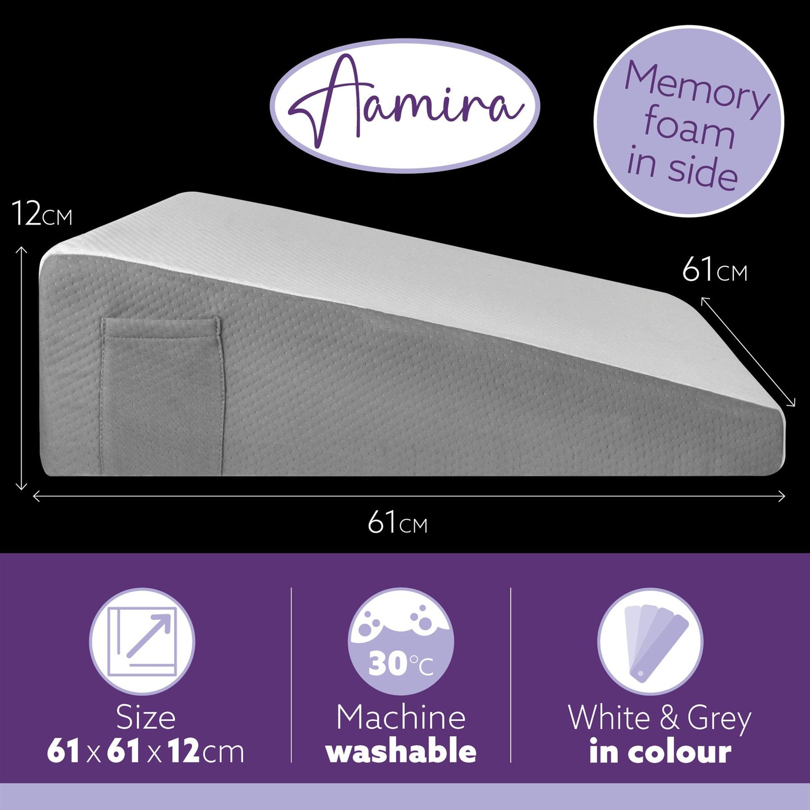 Bed Wedge Pillow For Bed, Memory Foam, Orthopaedic Support For Sleeping, Acid Reflux, Gerd, Snoring & Back Pain Washable