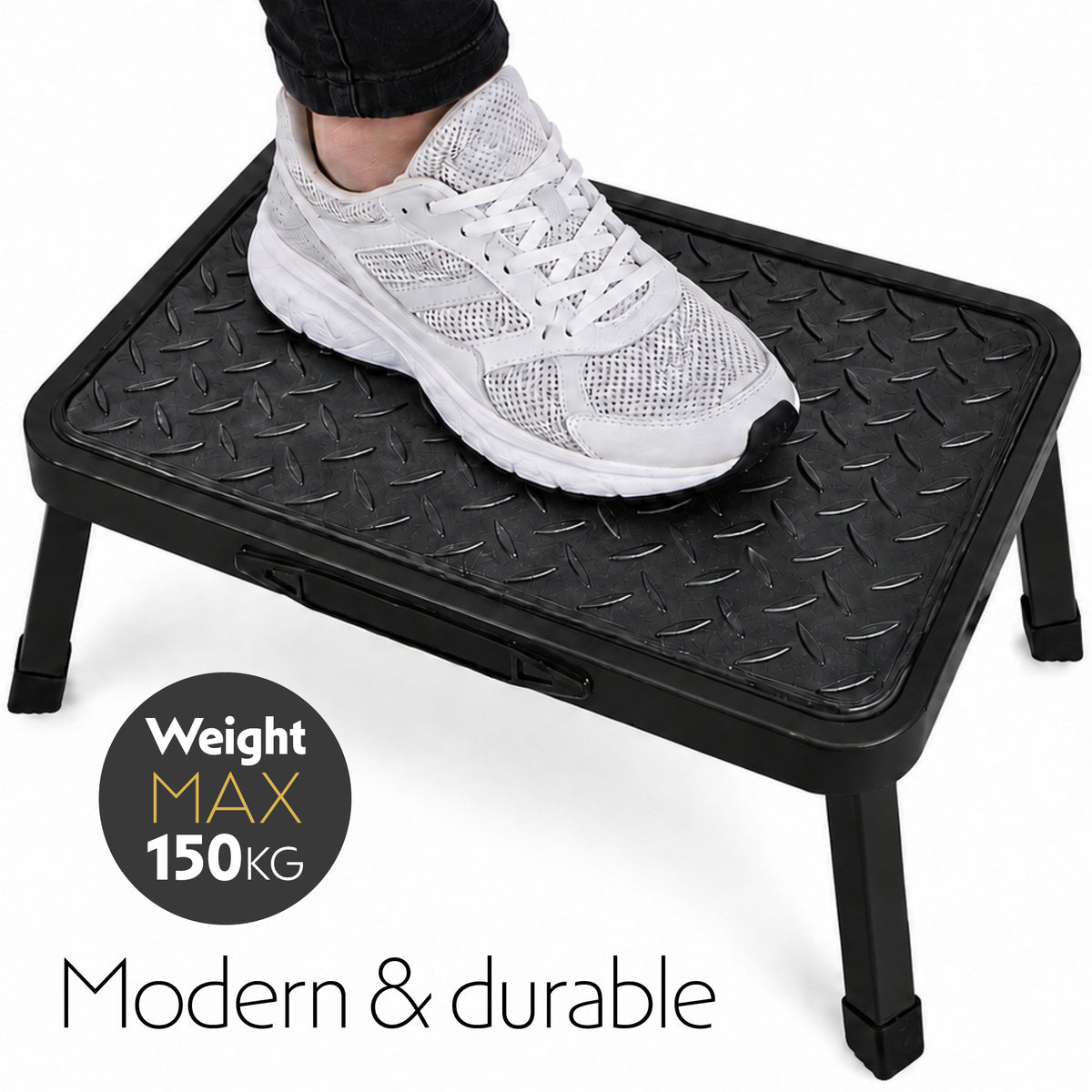 Folding Step Stool Premium, Heavy-duty Steel Home Diy Step Stool 150kg Capacity | Black