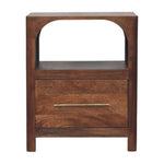 Arc-line Bedside Table, 1 Drawer, 1 Open Shelf, brown