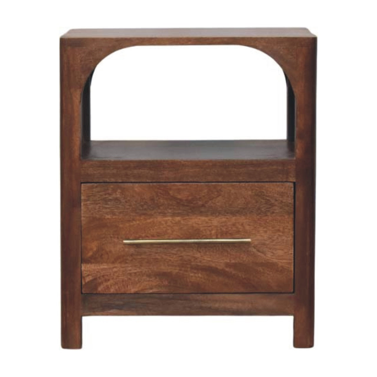 Arc-line Bedside Table, 1 Drawer, 1 Open Shelf, brown