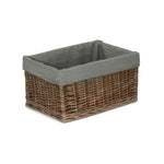 Antique Wash Grey Cotton Grey Lined Willow Storage Baskets | Medium | Gray