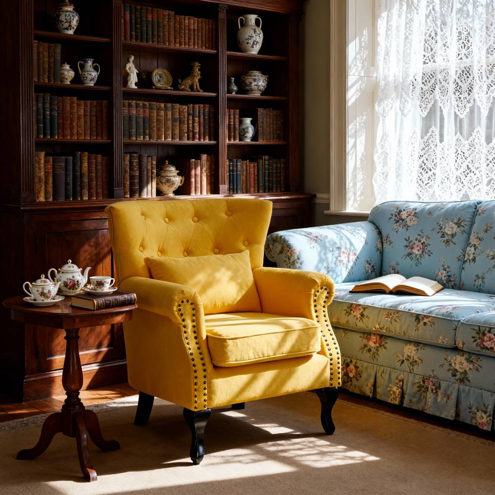Upholstered Nail Head Modern Buttoned Armchair With Lumbar Pillow And Cushion