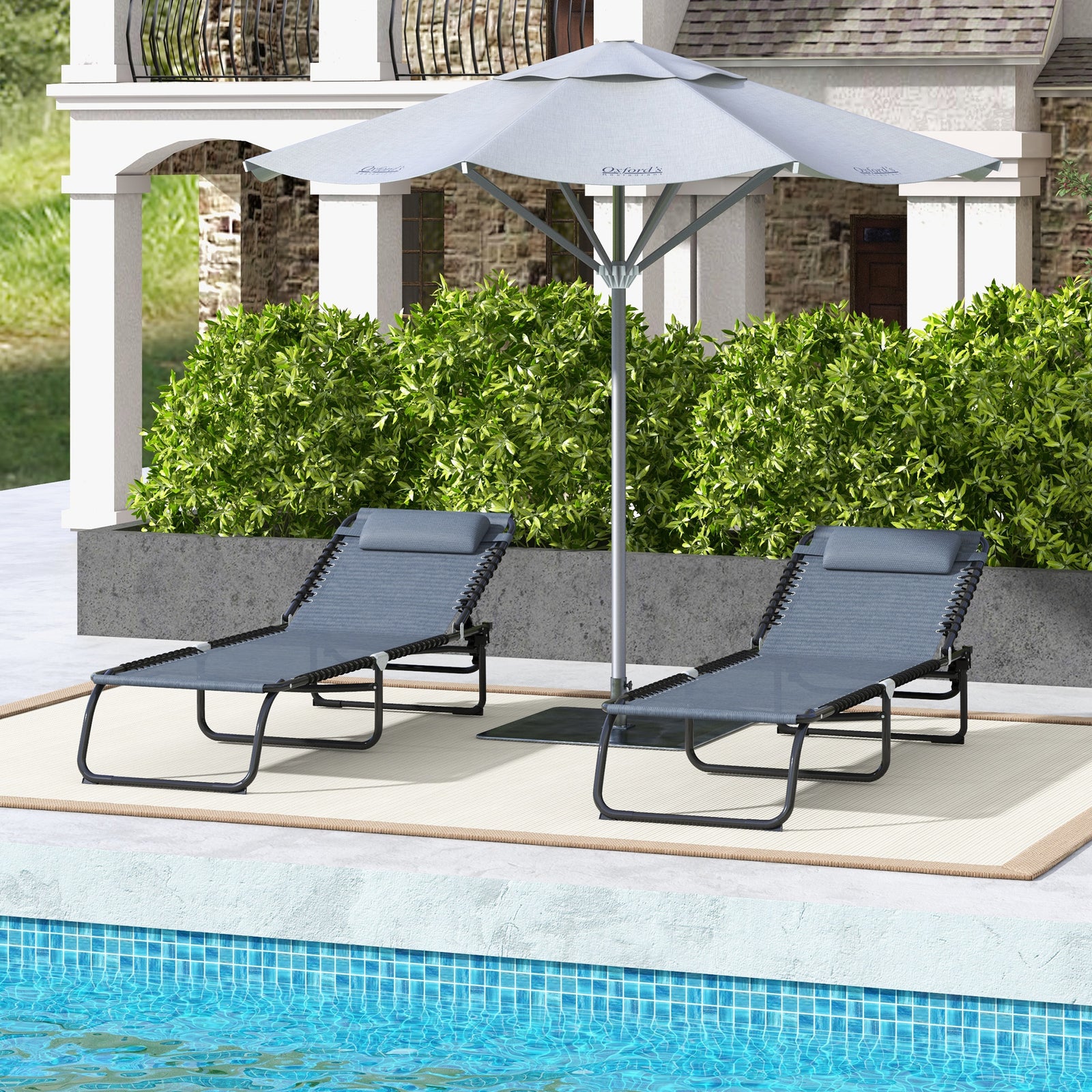 2 Pcs Beach Chaise Lounge 4 Adjustable Positions | Set of 2