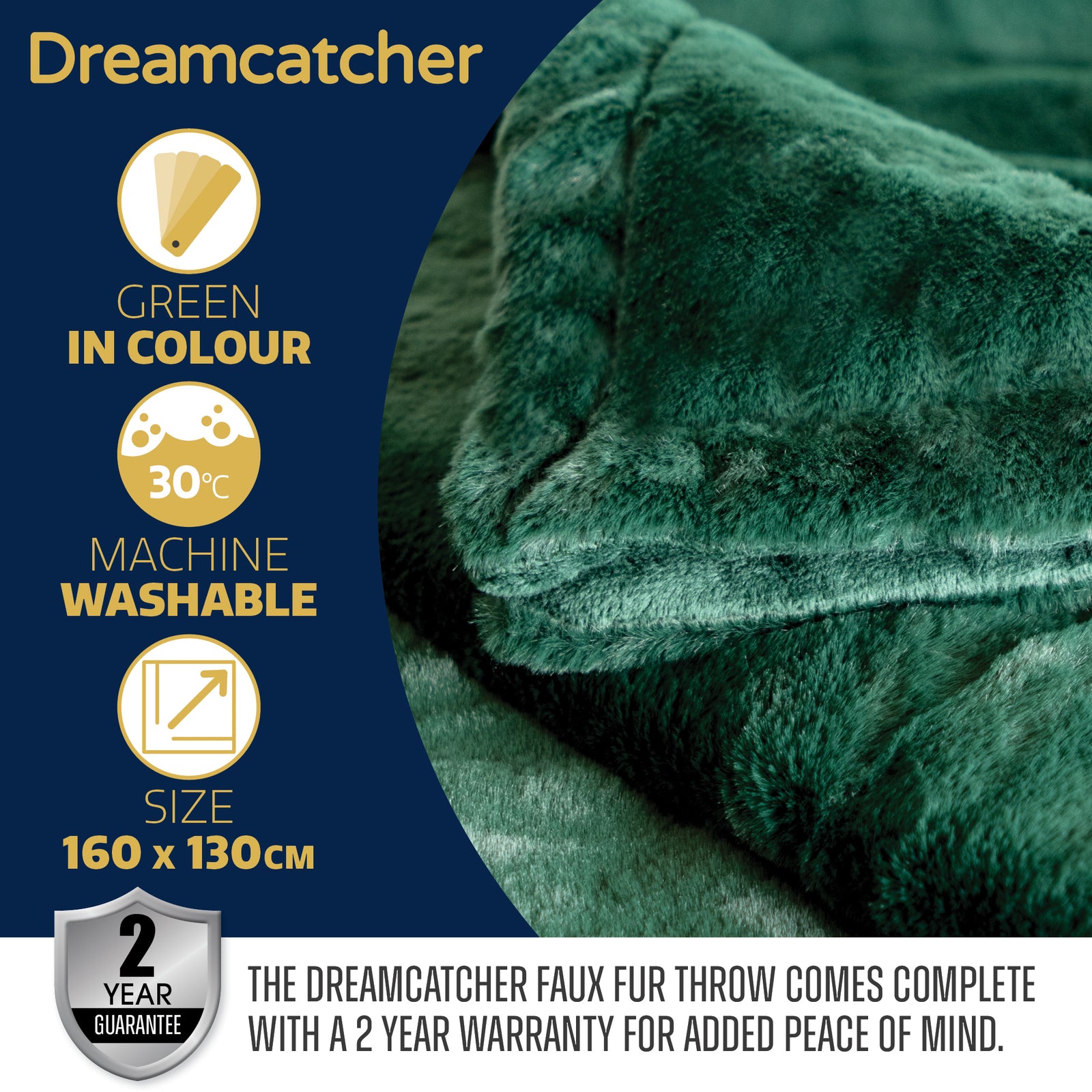 Blanket Throw Soft Faux Fur 160 X 130cm Fleece Overblanket Fluffy Blanket  For Sofa & Beds | L | Green