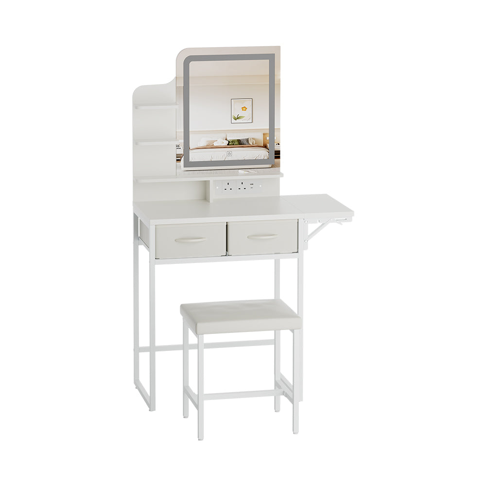Led Mirror Dressing Table And Stool Set With Power Strip