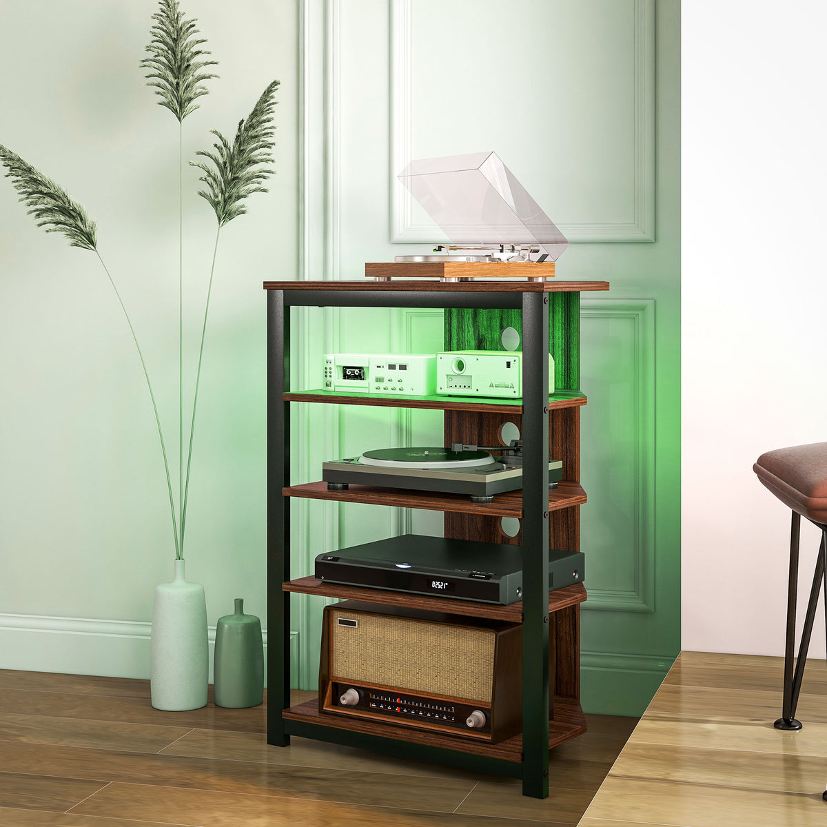 HOMCOM Tv Stand With Lights, 4-tier Storage Shelves For Tvs Up To 29"