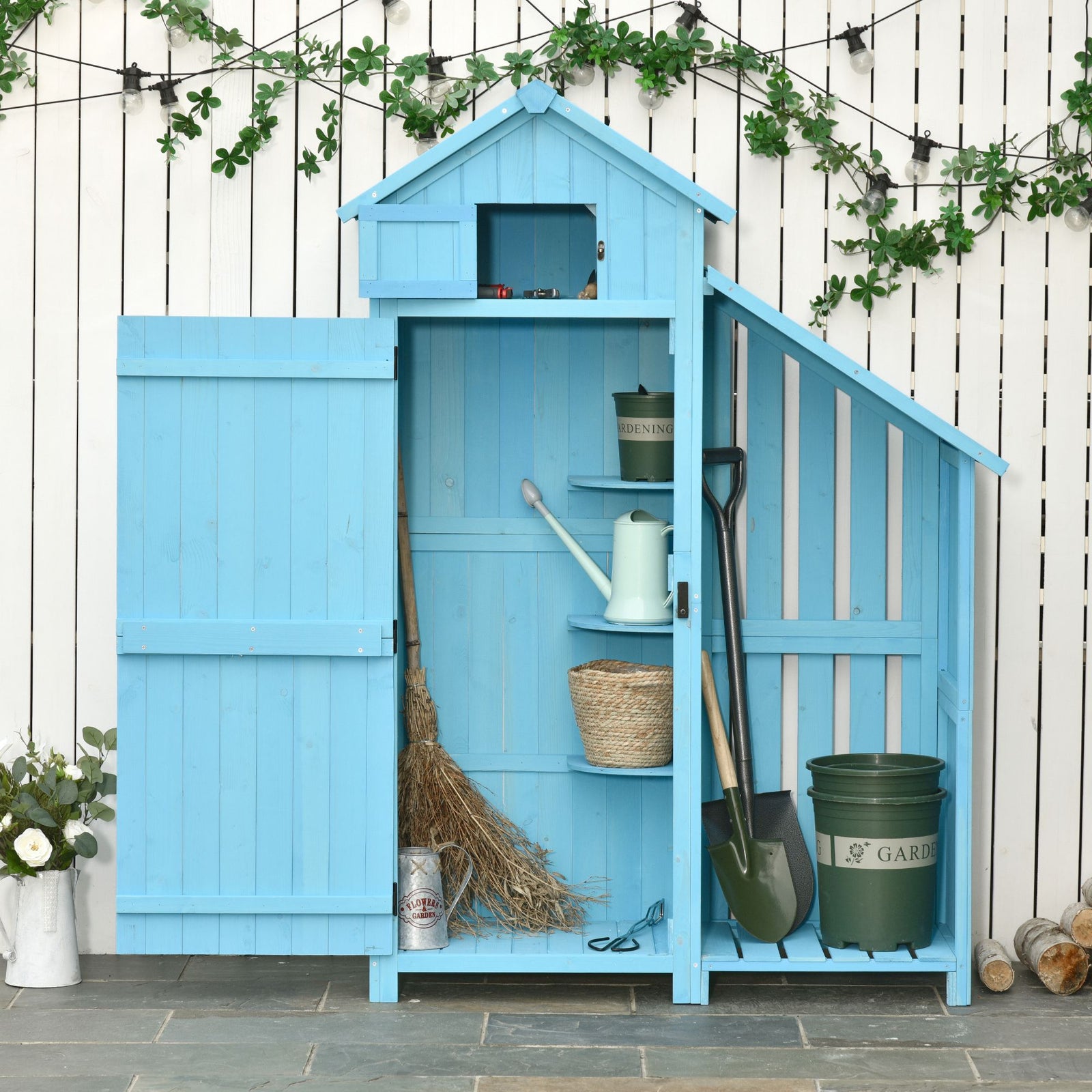 Garden Storage Shed Outdoor Firewood House W/ Roof