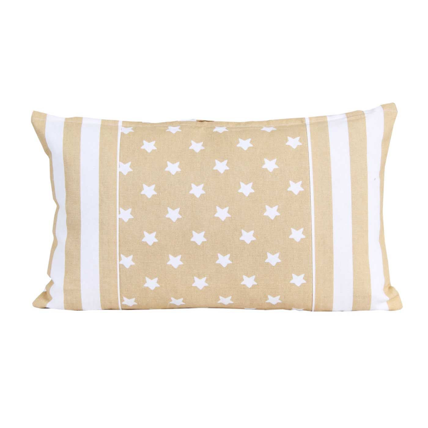 Cotton Stripe Border And Stars Cushion Cover | 30cm x 50cm | Beige