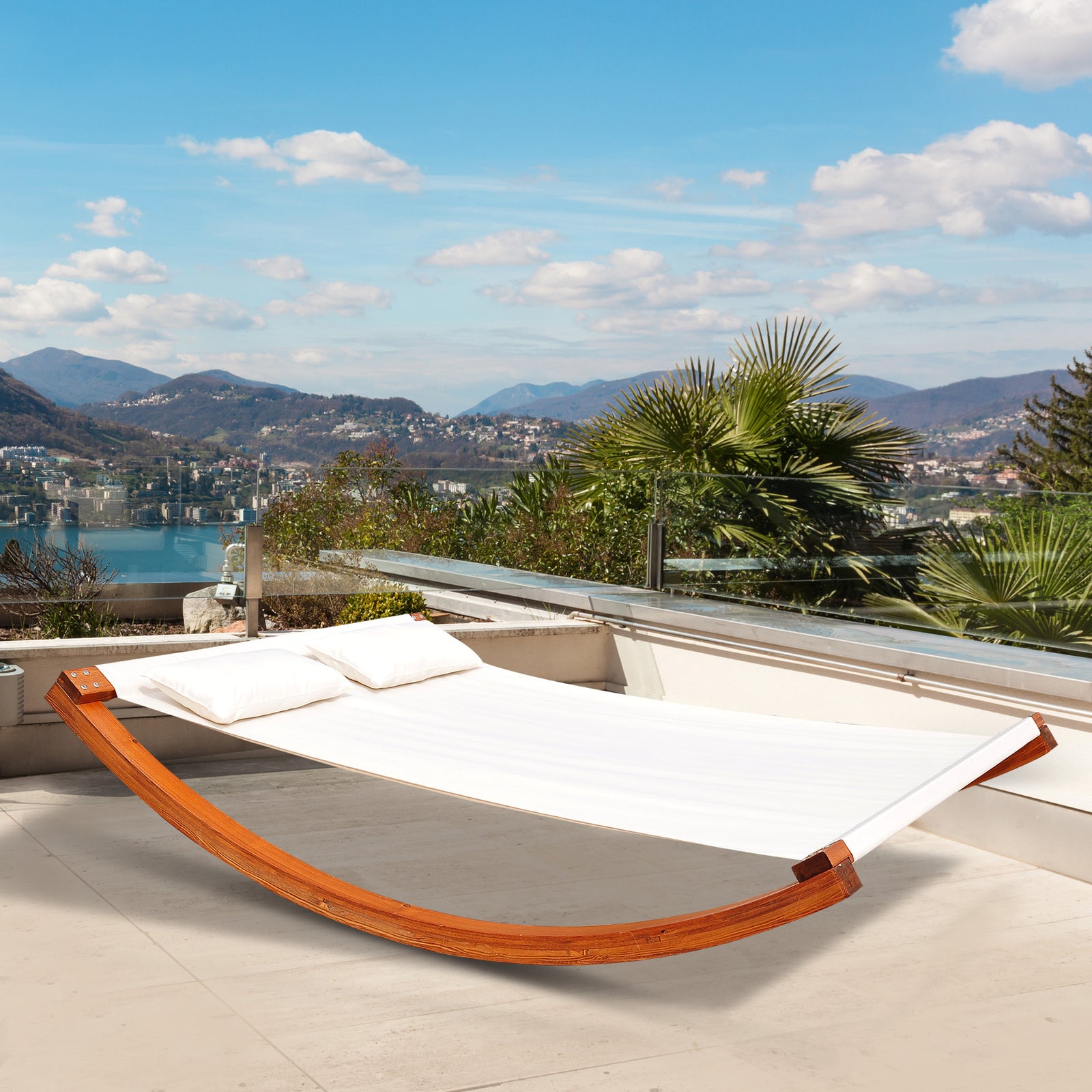 Garden Rocking Bed Sun Lounger Patio Hammock With Pillows