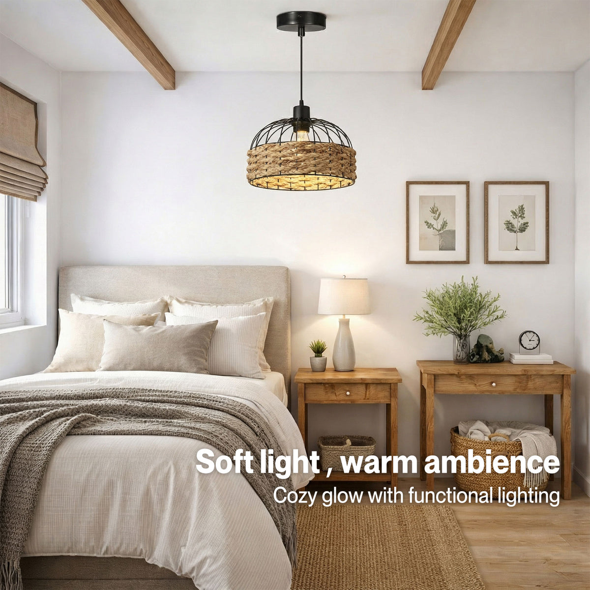 Emitto Modern Ceiling Pendant Light Shade Rattan Style Woven Lamp Shade