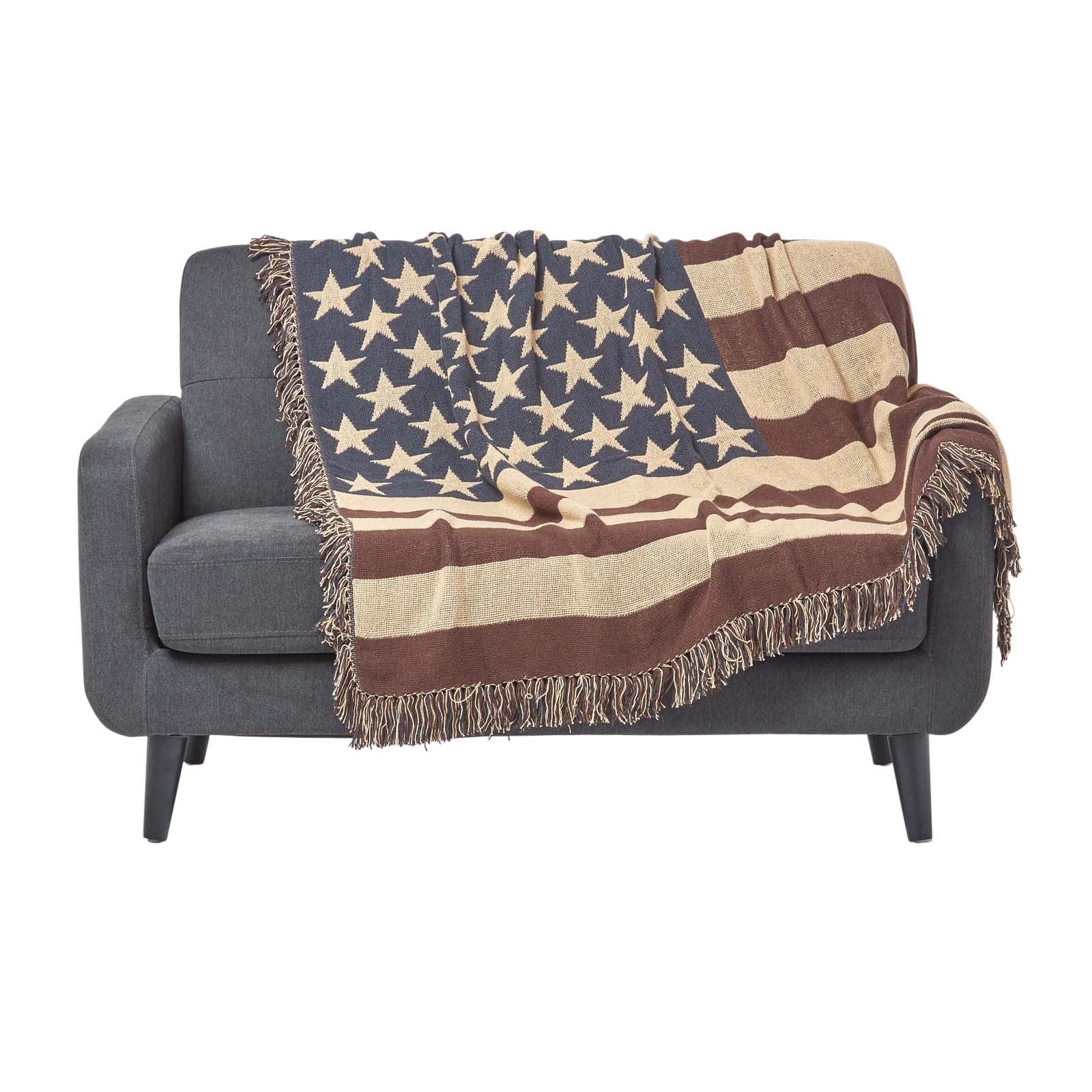 HOMESCAPES Cotton Usa Flag Throw