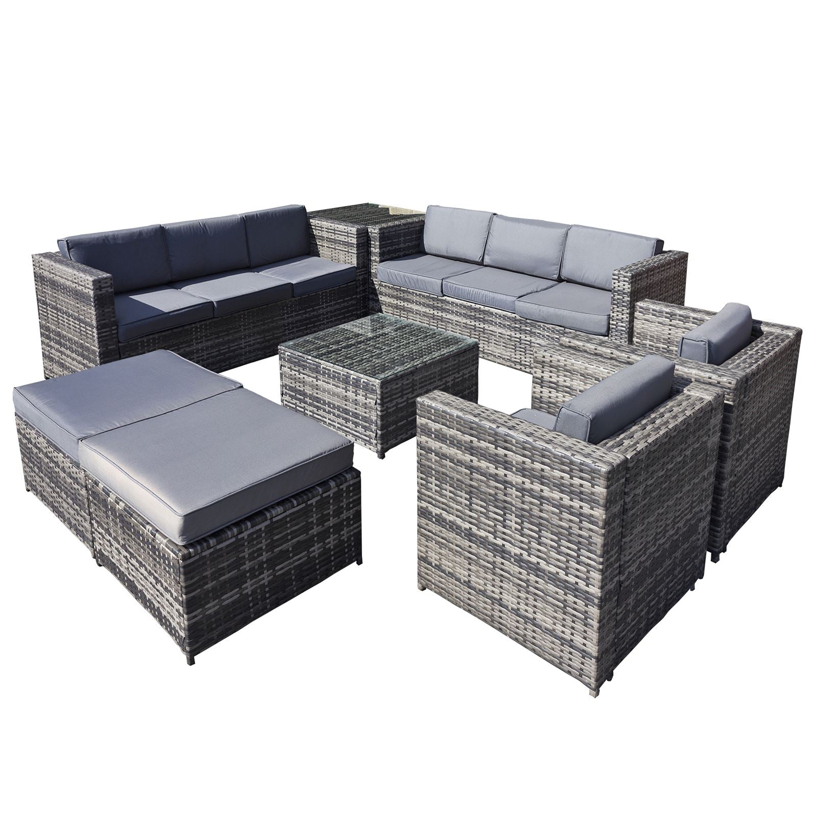Malta Rattan 10 Seat U-shape Set With 2 Footstools | 10 Seat | Walnut Grey