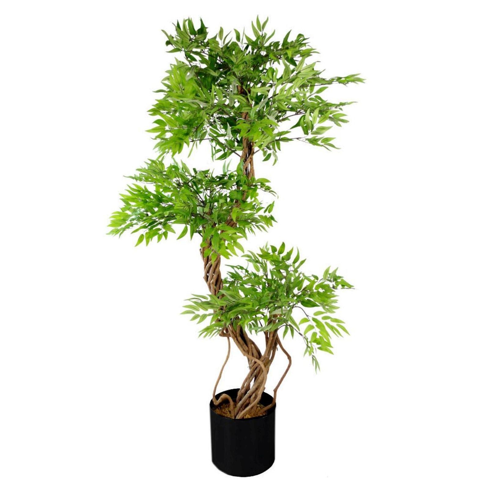 Leaf 140cm  Realistic Artificial Japanese Fruticosa Ficus Tree, Green Black