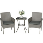 3 Piece Rattan Bistro Set With 2 Tier Glass-top Table, Chairs | Grey
