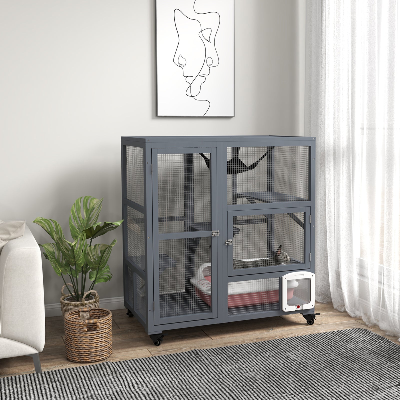 Pawhut Outdoor Catio Cat House On Wheels With Platforms, Hammock