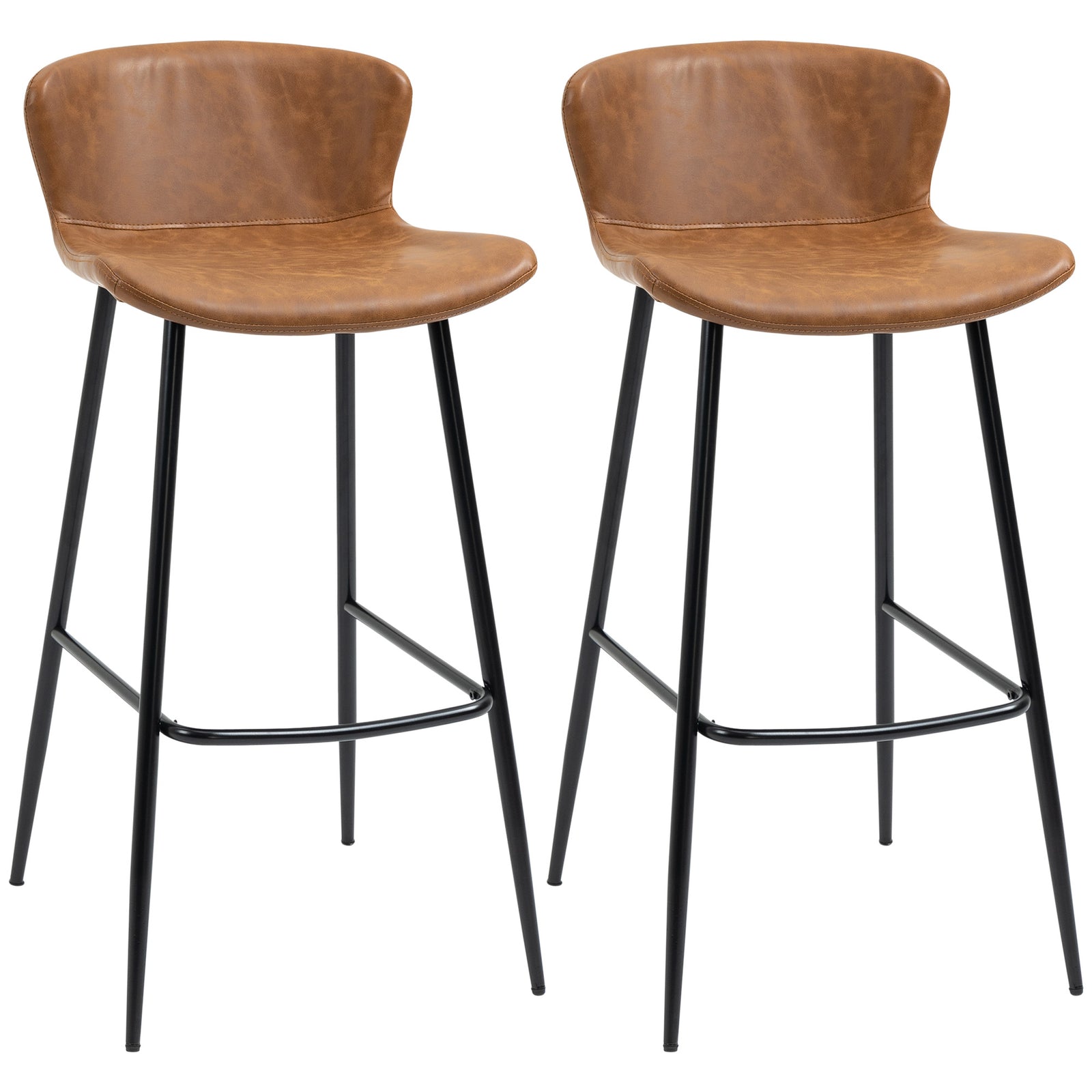 Pu Leather Bar Chairs With Back Set Of 2