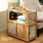 Breeins Wooden Glass Side Table With Wheels