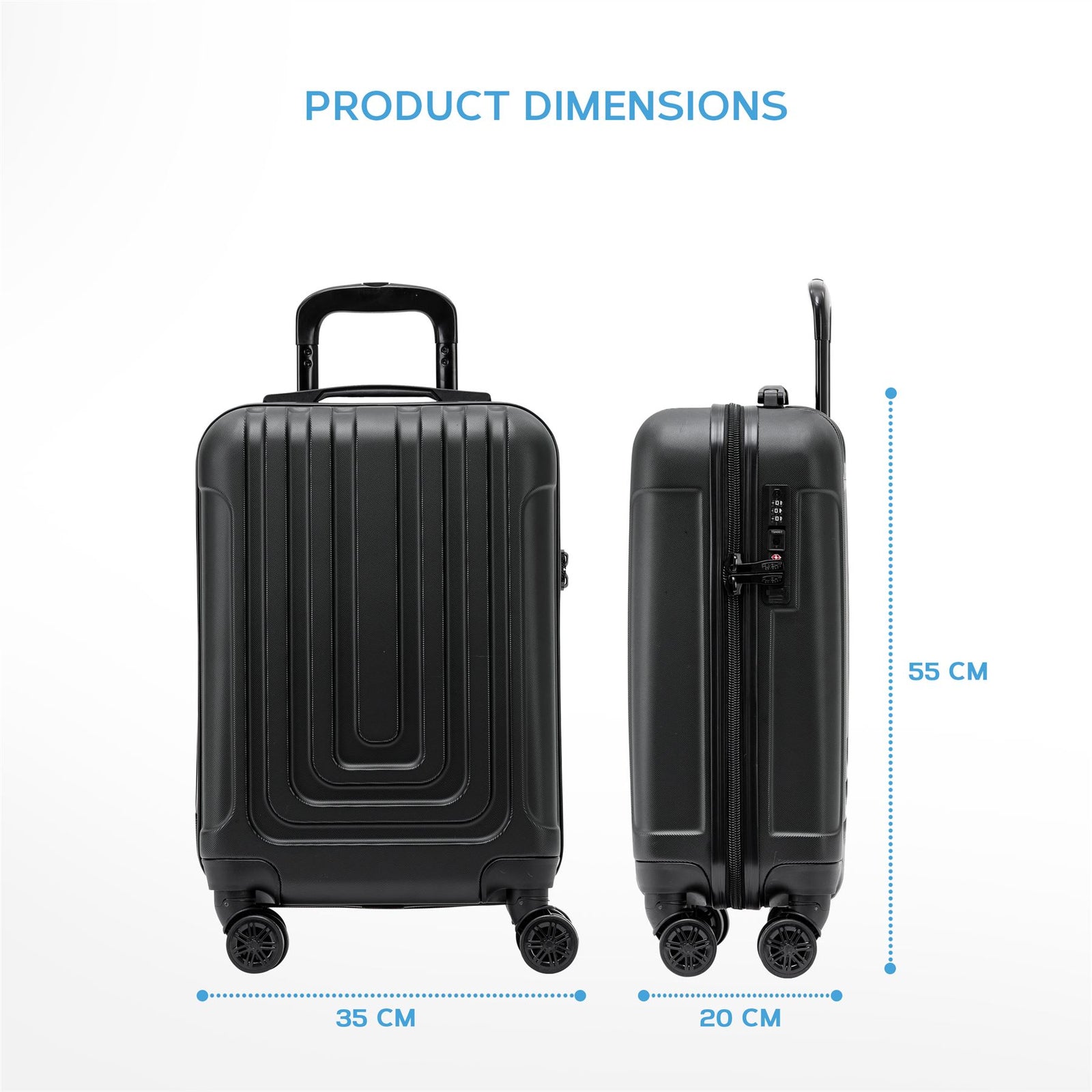 55x35x20cm Cabin Carry Bag Hard Shell Suitcase 100+ Airline Approved | Cabin | Black