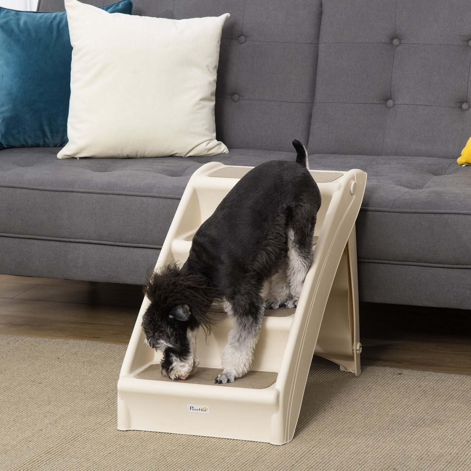 Four-step Foldable Pet Stairs W/ Non-slip Mats, For S, Xs Dogs | Beige