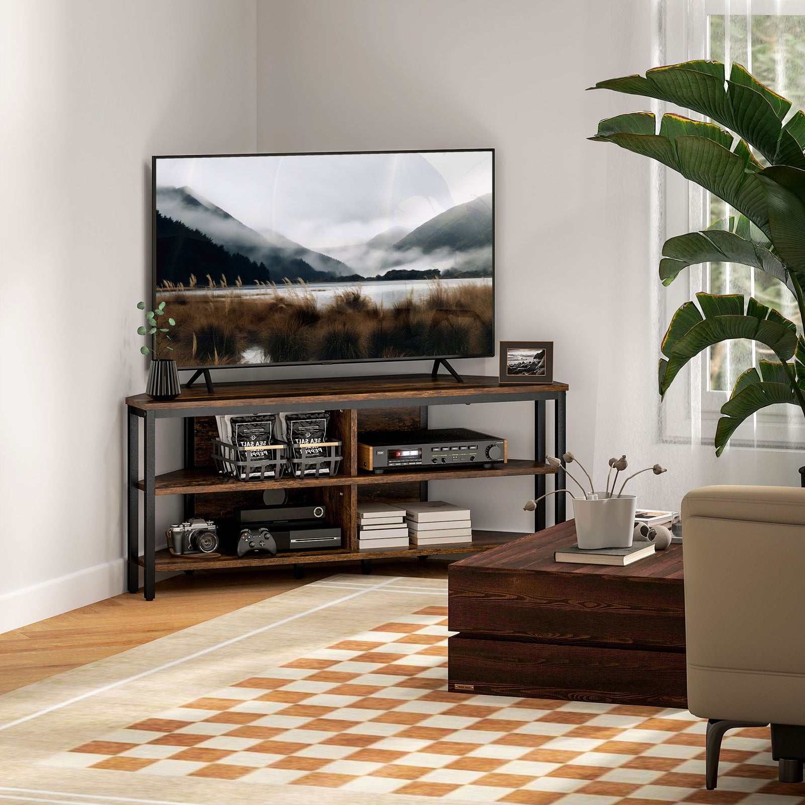 50" Tv Stand Cabinet, Tv Unit With Storage Shelves