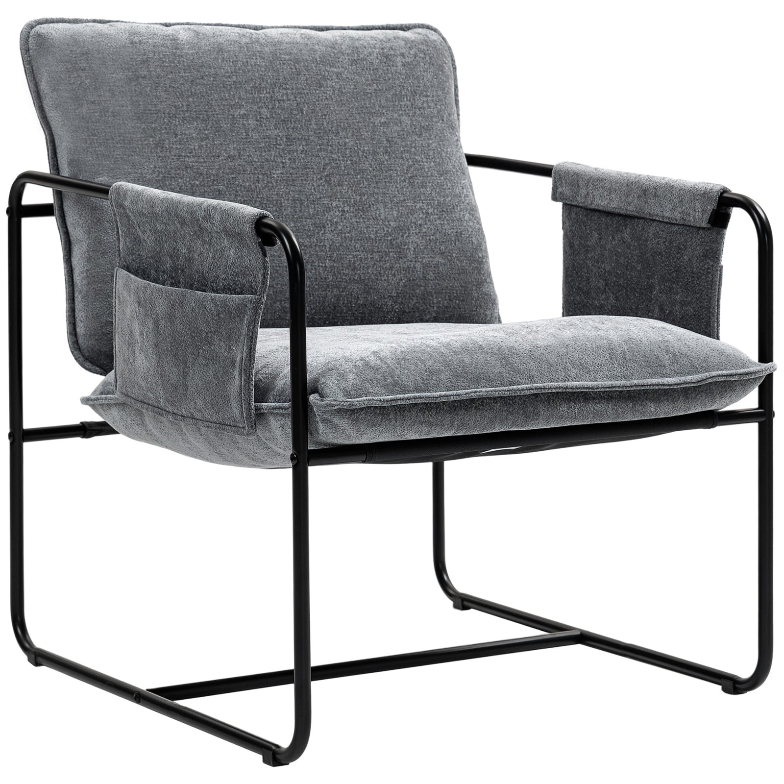 Upholstered Reading Chair With Side Pockets And Steel Frame | One Size | Gray