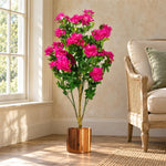 Artificial 100cm Realistic Artificial Azalea Pink Flowers Potted Plant With Copper Metal Planter