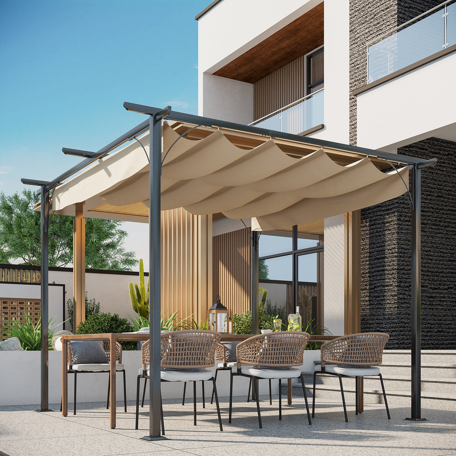 3x3m Outdoor Pergola Metal Gazebo Porch Awning Canopy | Beige