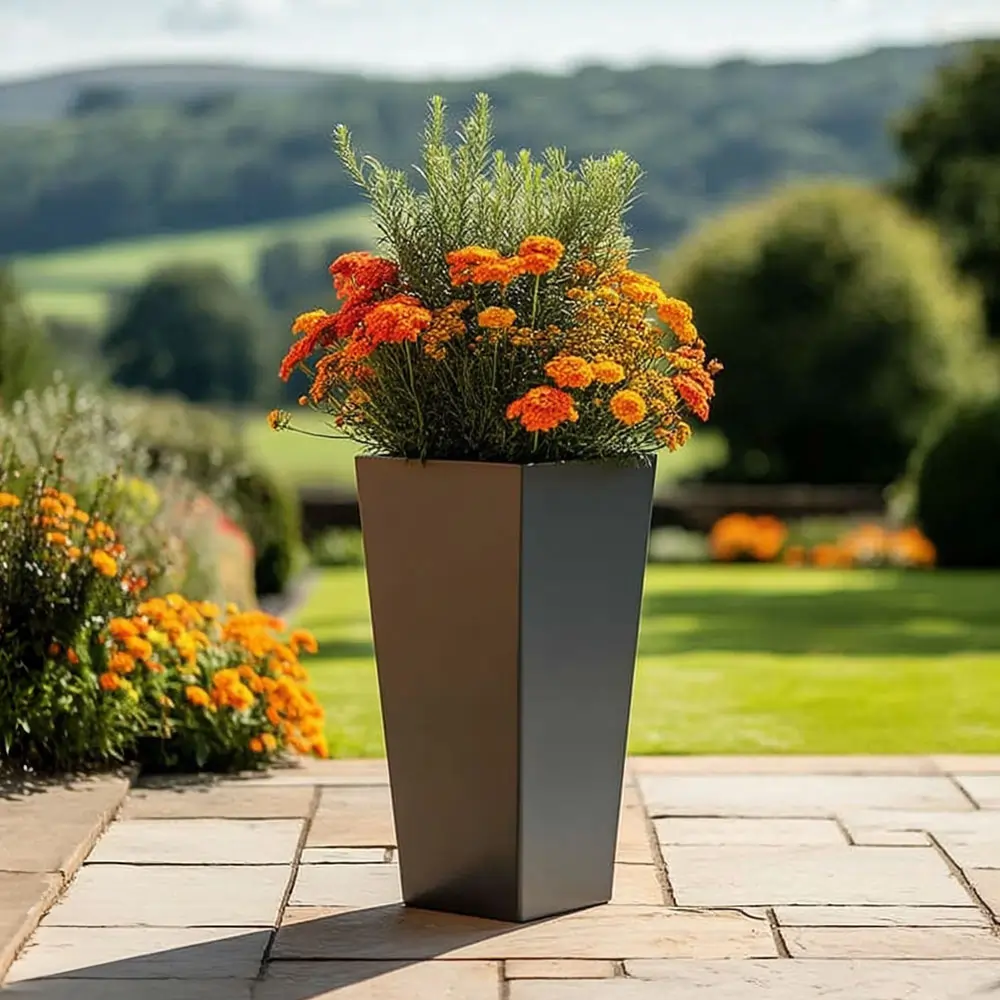 Zinc Galvanised Tall Flared Tapered Square Planter | 30cm x 30cm x 70cm