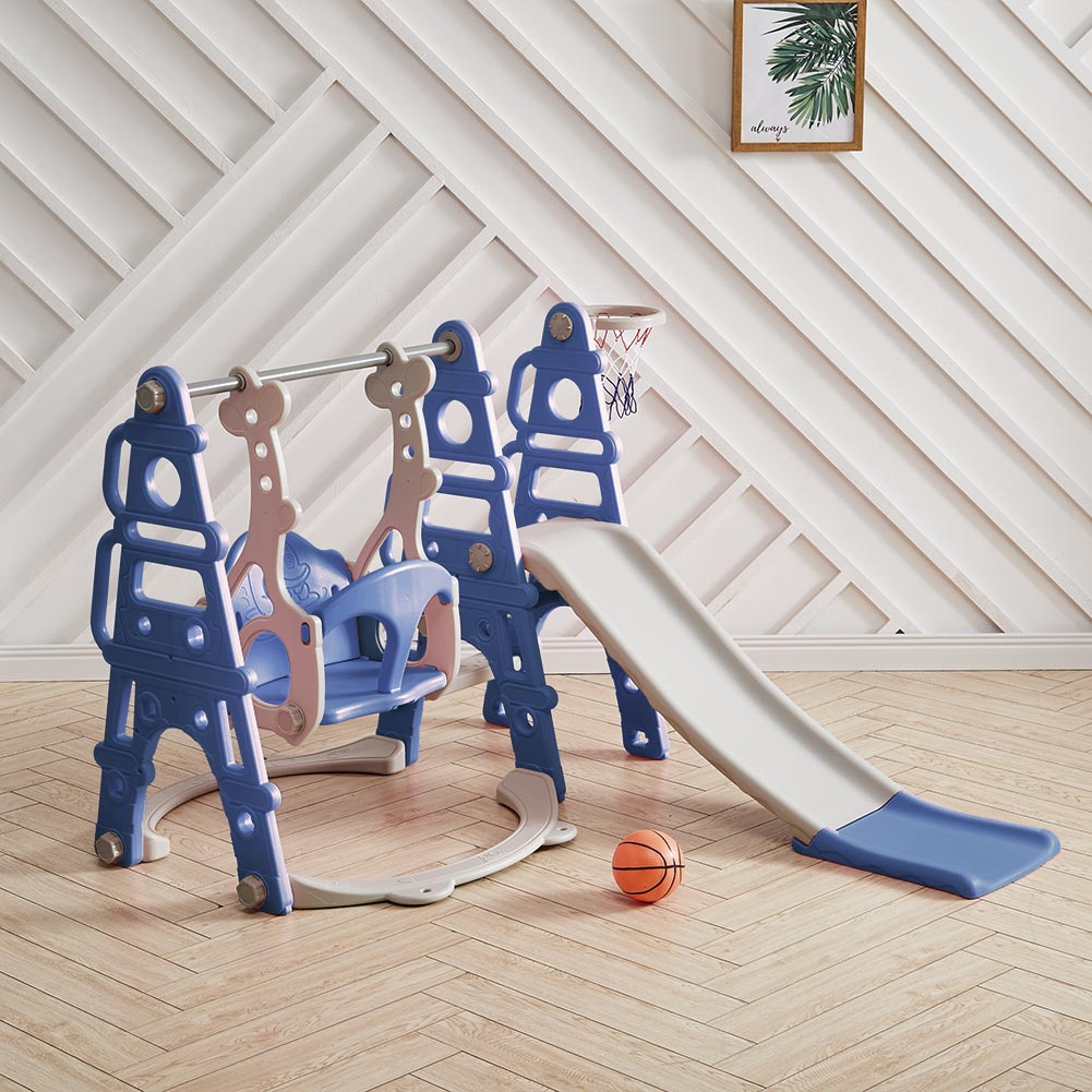 3-in-1 Children Toddler Swing And Slide Set With Basketball Hoop