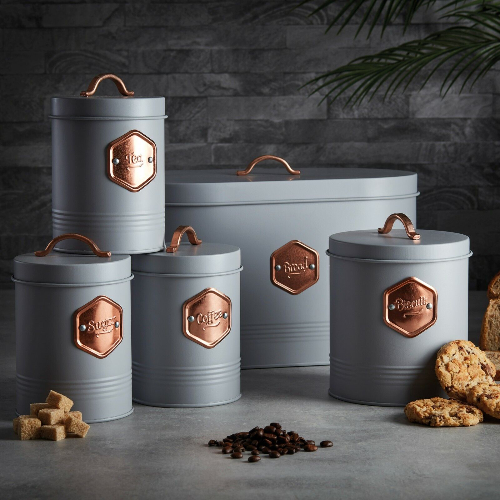 5 Piece Kitchen Storage Set   Grey/copper