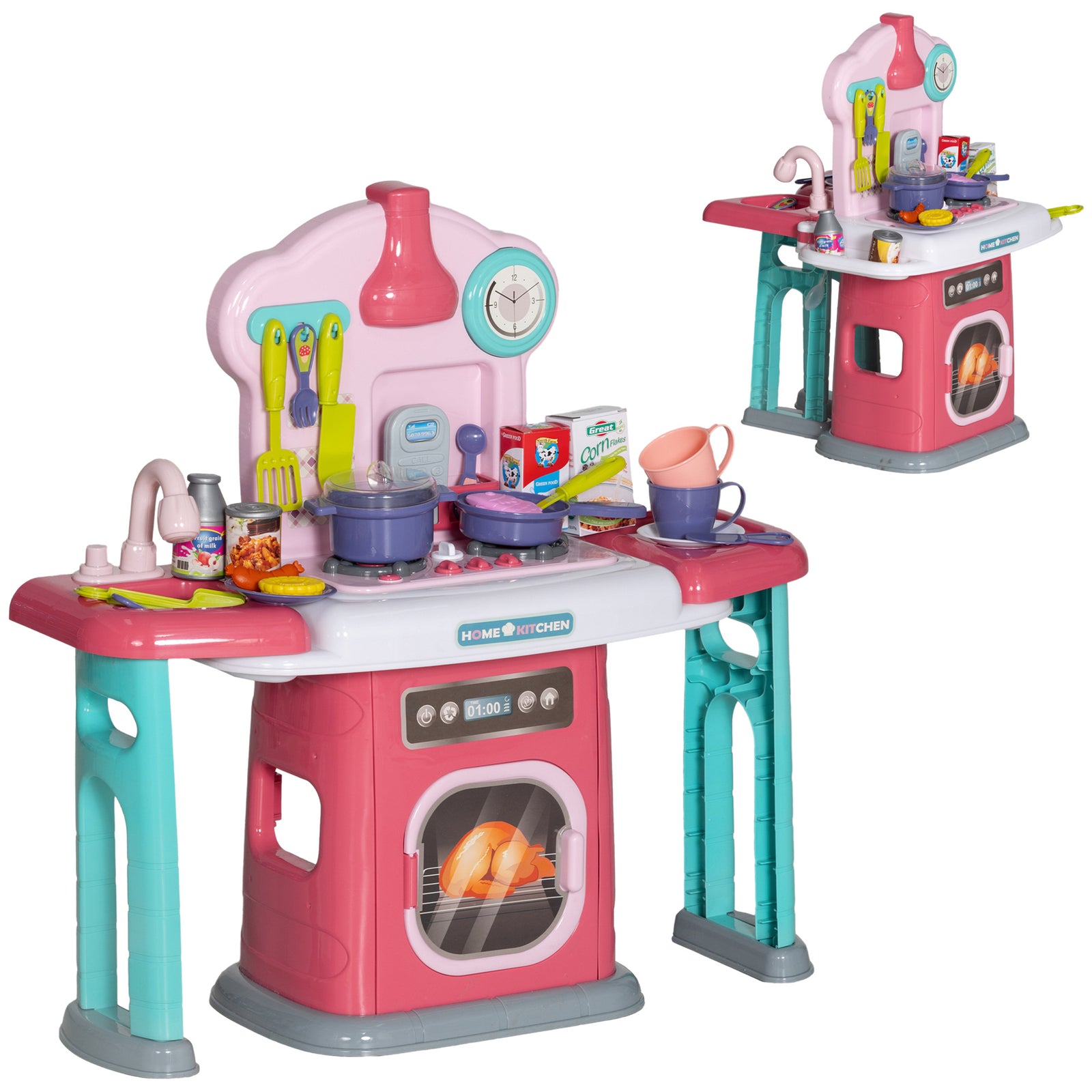45 Pieces Kids Kitchen W/ Rotating Tables, Light, Sound, Spray