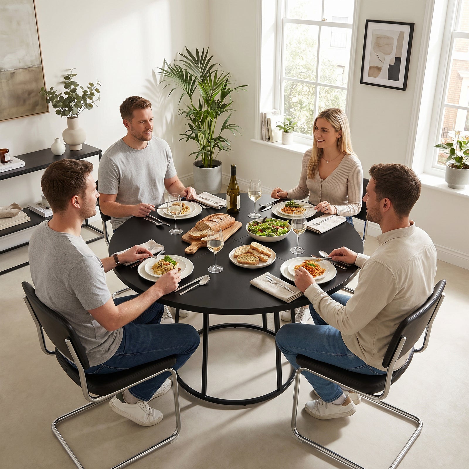 Round Dining Table For 4-6 Space Saving 120 Cm | Black