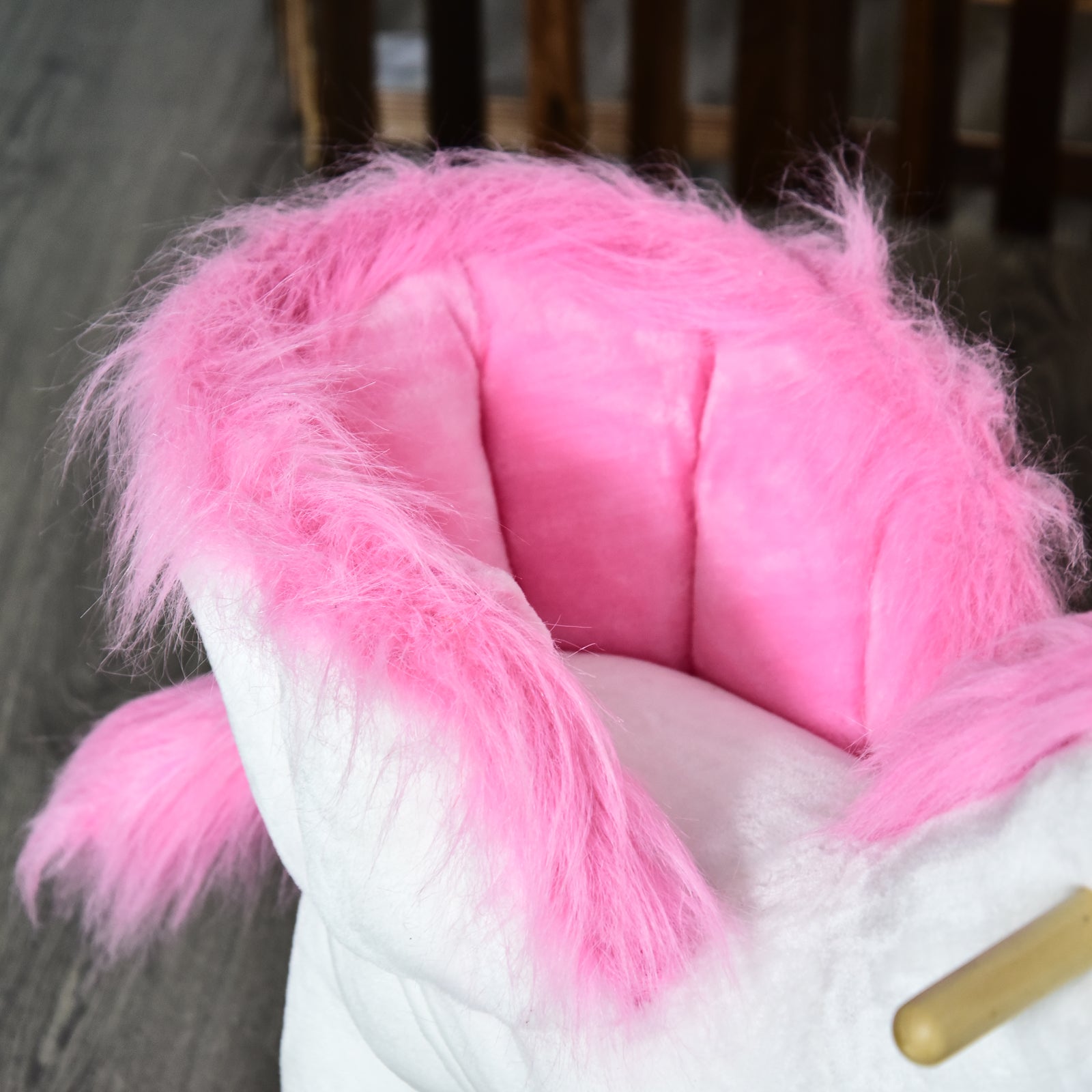 Kids Wooden Ride On Unicorn Rocking Horse Plush Toy Soft Seat Pink