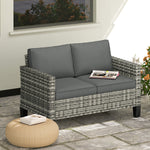 Rattan Sofa W/ Cushions, 2 Seater Garden Furniture | Light Grey