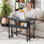 HOMCOM Foldable Computer Desk On Wheels For Small Spaces Black