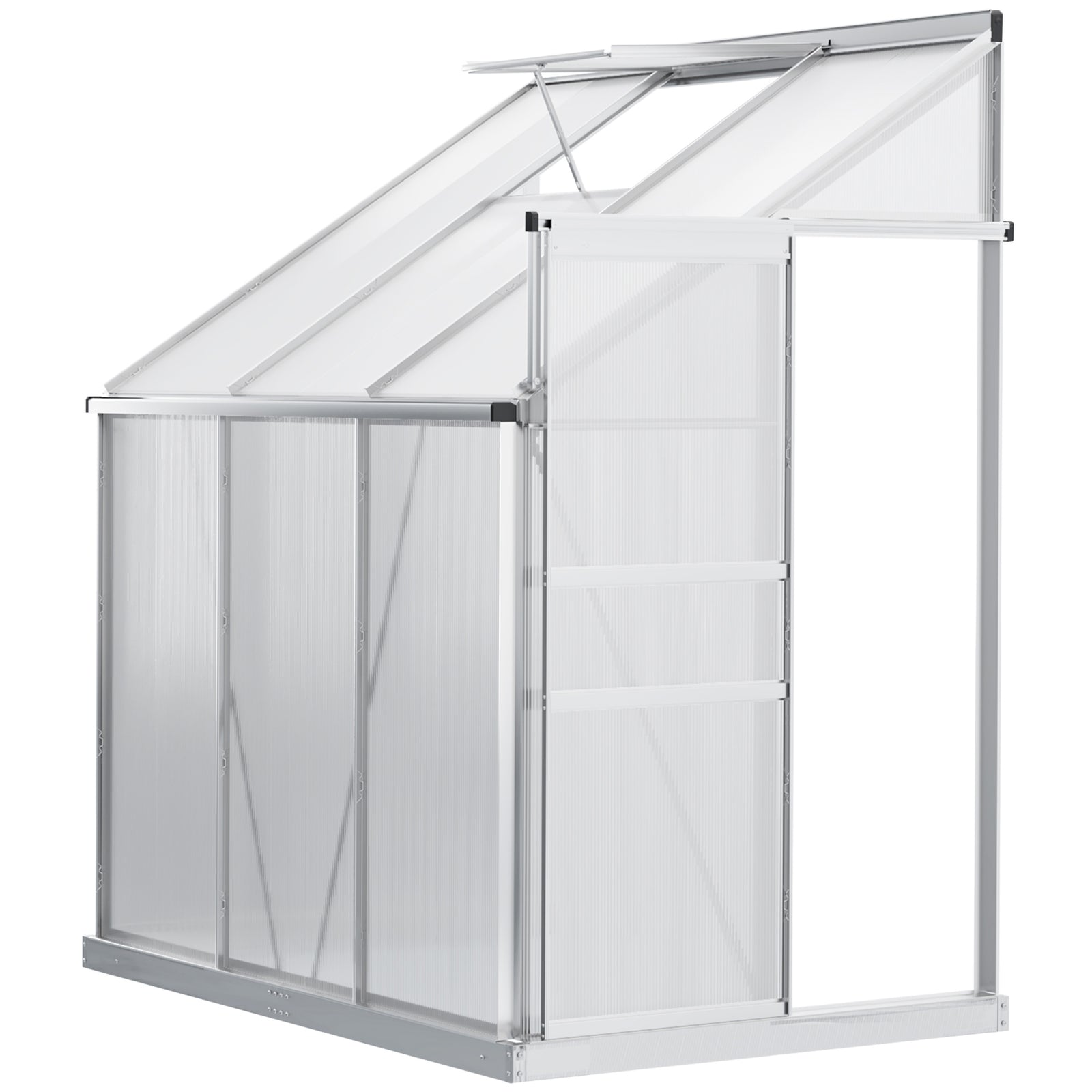 6x4ft Lean-to Polycarbonate Greenhouse W/ Roof Vent