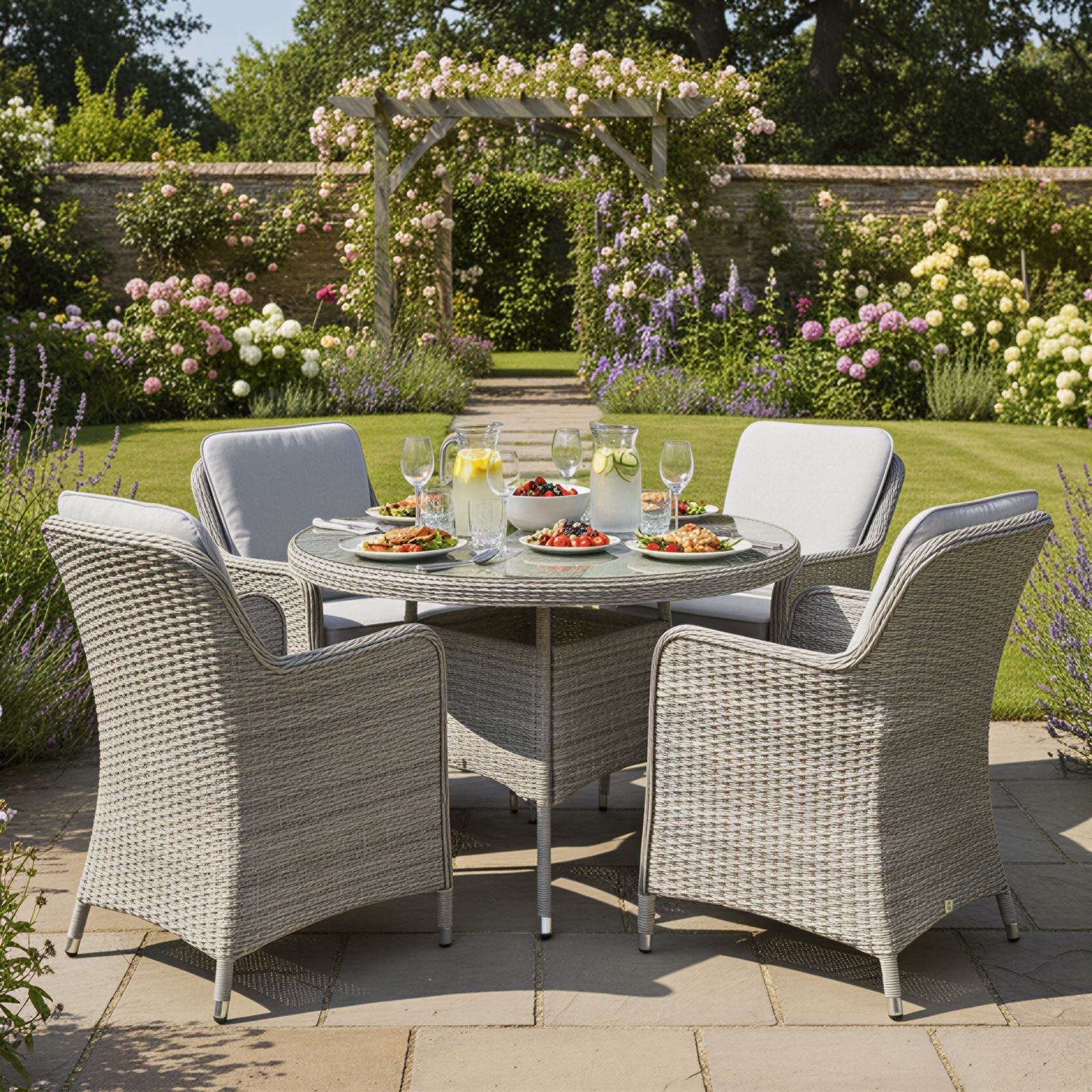 Hampton Rattan 4 Seat Dining Set | Dove Grey
